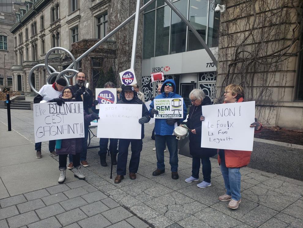 Marc Perez and other protesters outside Premier François Legault’s downtown Montreal office Dec. 30.